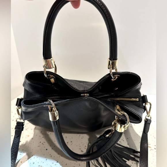 Vince Camuto Elva Black Leather Crossbody Handbag with Tassel Charm - Picture 6 of 12